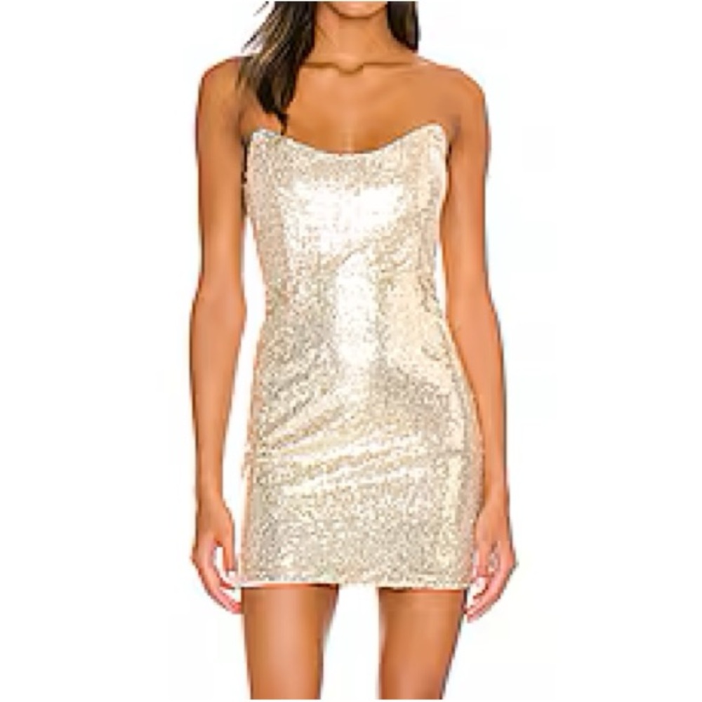 Revolve Superdown Strapless Gold Dress